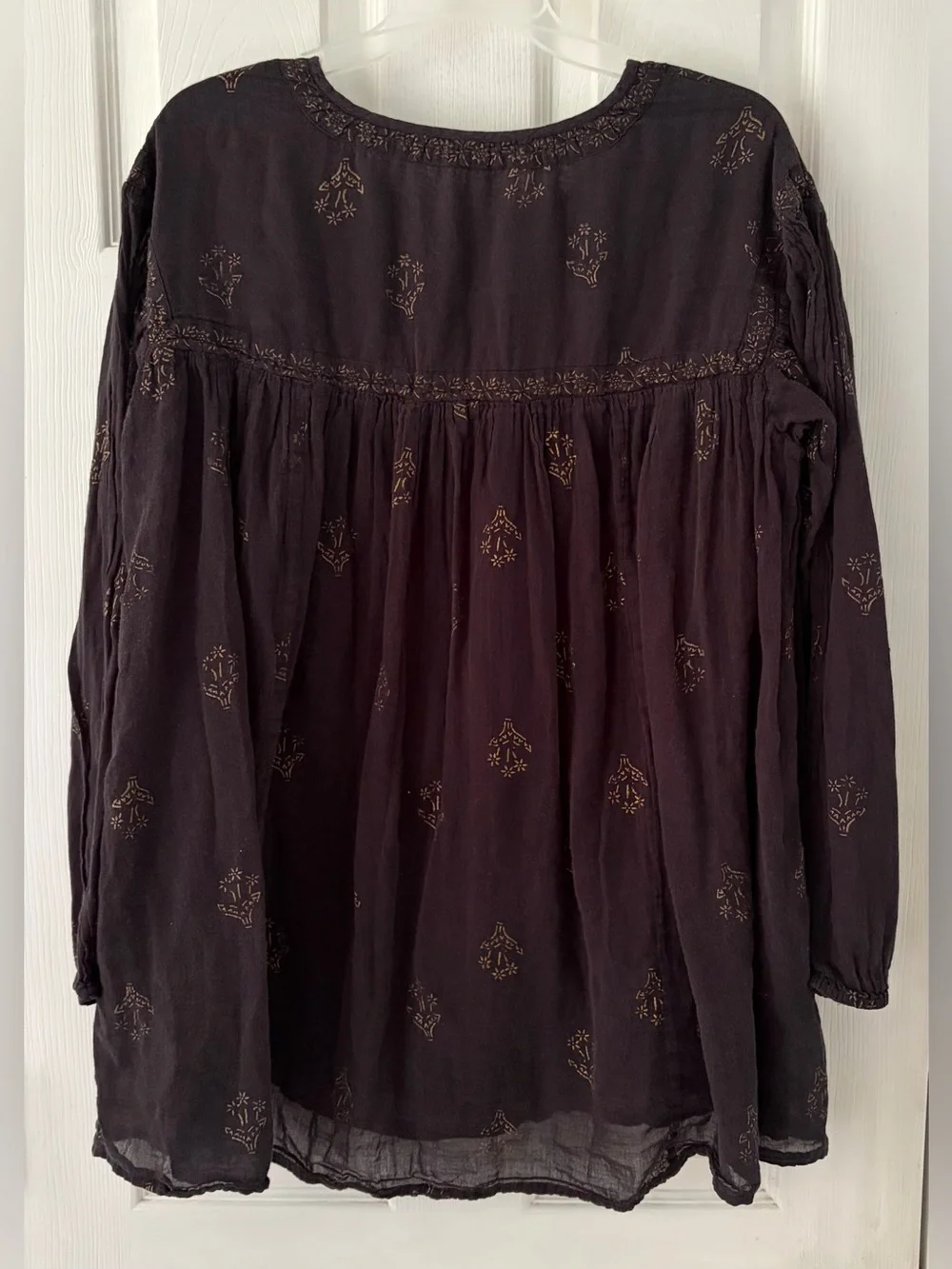 Free People Black Peasant Tunic with Gold Embroidery